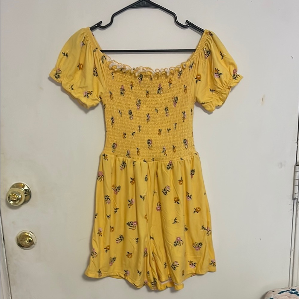 Yellow Floral Smocked Romper